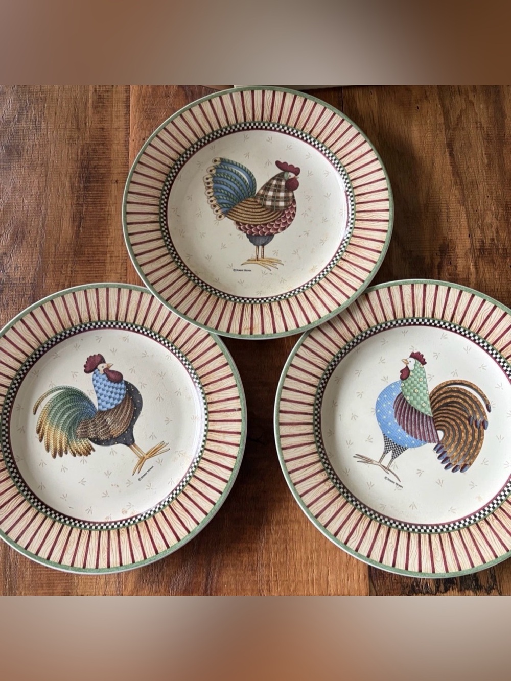 Sakura Debbie Mumm Oneida Rooster Salad/Dessert 3 Plates Something To Crow About